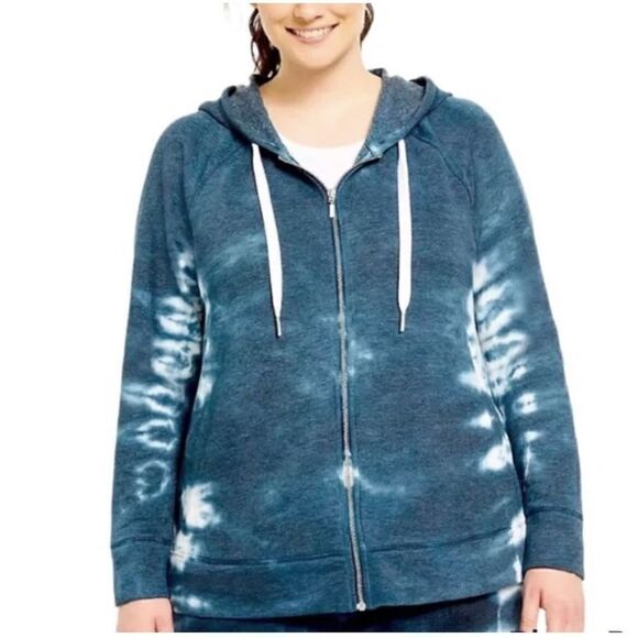 Lane Bryant LIVI Zip Front Tie Dye Hoodie Blue and White Size 14 / 16 NWT - Picture 1 of 16